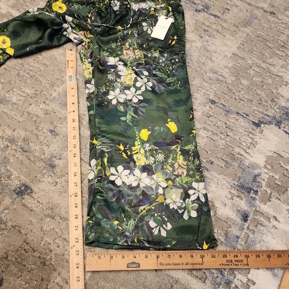 NWT Ted Baker Satin 2 Piece Pajama Set Boxy Green Botanical Birds Size Large
